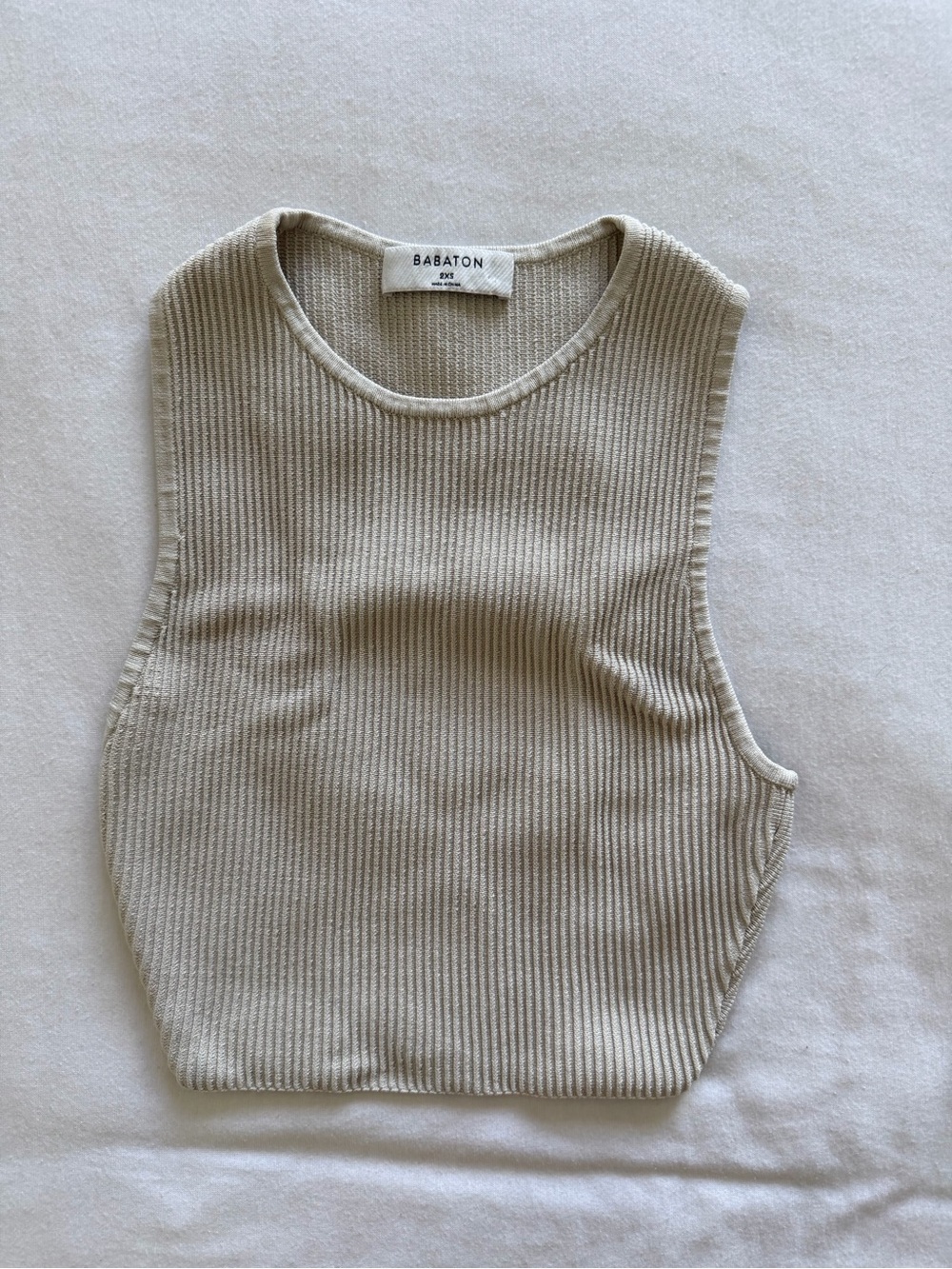 Babaton Neutral Ribbed Knit Sleeveless Top — Light Beige